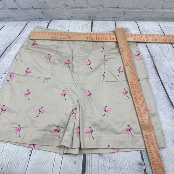 Lilly Pulitzer Beige Embroidered Pink Flamingo Skirt Skort W/Pockets Golf Sz 10 - Picture 6 of 9